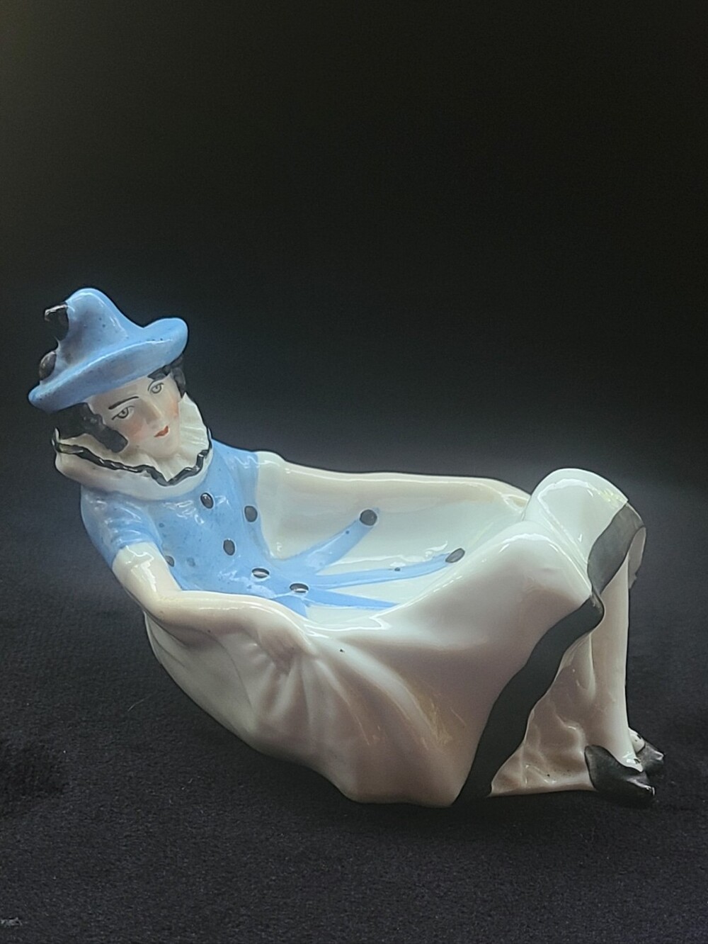 Antique 1920s Sitzendorf Porcelain Lady Pierette Harlequin